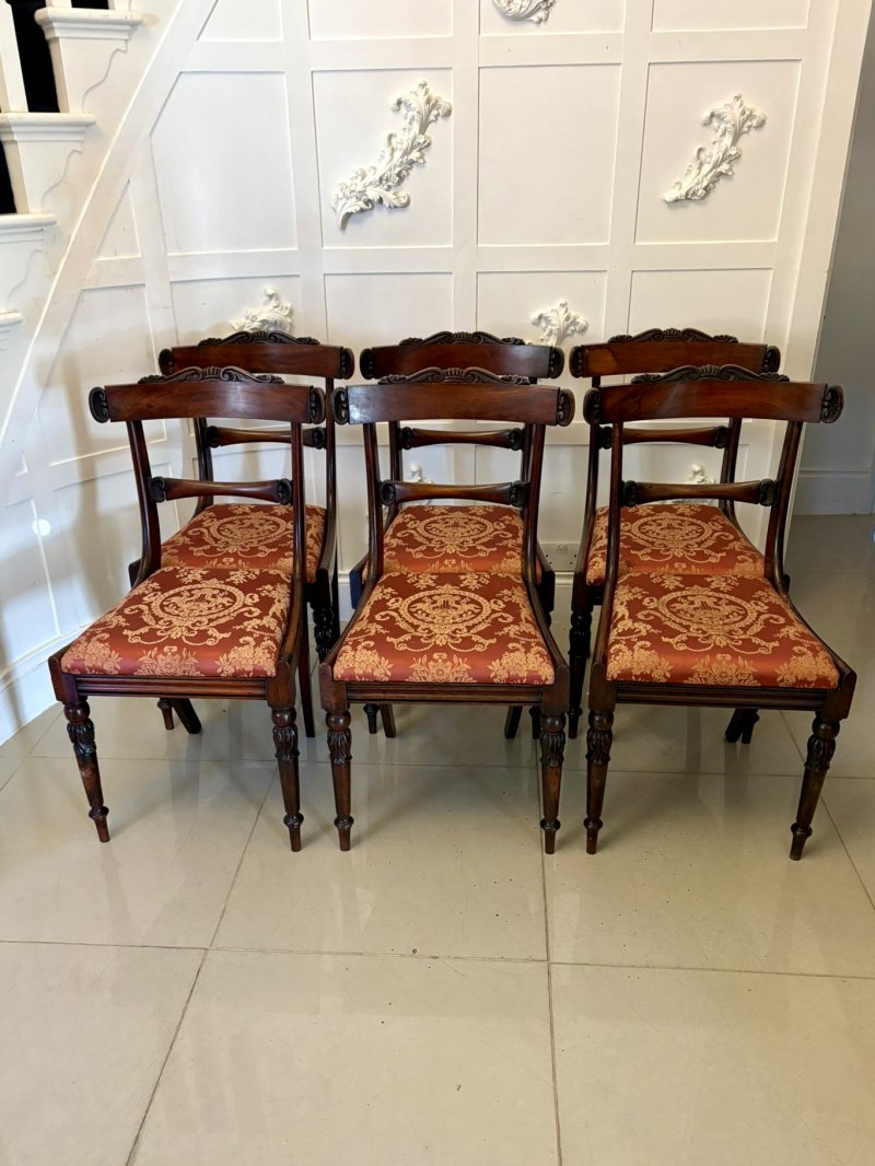 Antique Set of Six Quality Regency Carved Rosewood Dining Chairs